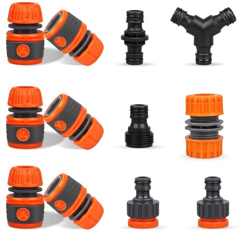 12 Piezas Conector Manguera, Kit de Conector de 1/2 Pulgada, Accesorios para Extensión de Manguera, Acoplamientos Rápidos de 1/2'', para Riego y Jardín