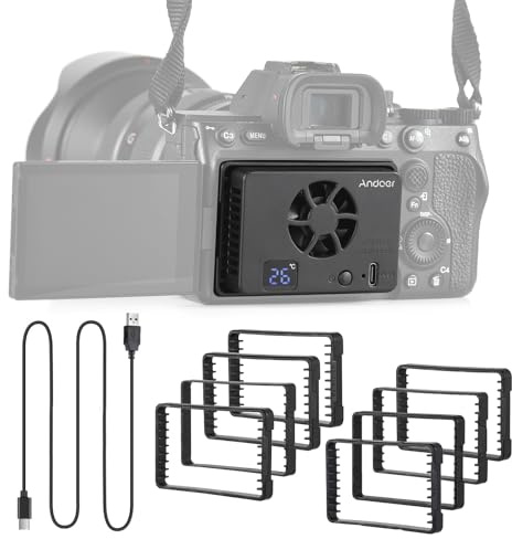 Andoer FS-06 Kamera-Lüfter, externes Kühlsystem, 8-teilige Montageadapterplatten für Sony A7M4/ZVE1/A6700/A7C2/ZV-E10/ZV1/A7C/FX30/A7S3, für Canon R5/R6/R7/R50/R8/R10/RP, für Fujifilm XT4