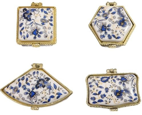 Ldabrye Lot de 4 boîtes à bijoux miniatures en porcelaine avec couvercle à charnière pour accessoires