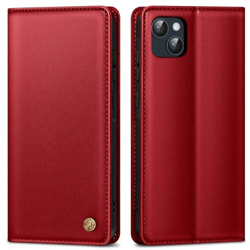 AIMOYU Handyhülle für iPhone 15 Hülle,Premium Lederhülle Schutzhülle Tasche für iPhone 15 Hülle Wallet Kartenfach Standfunktion Klappbar Flip Case für iPhone 15 Hülle,Rot