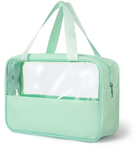 Luxoraiova Kosmetiktasche Durchscheinend, Kulturtasche Damen, Tragbare Kulturbeutel Herren, Flugzeug PVC Waschtasche Damen Wasserdicht, Kulturtaschen für Männer, Frauen, Familie (Grün)