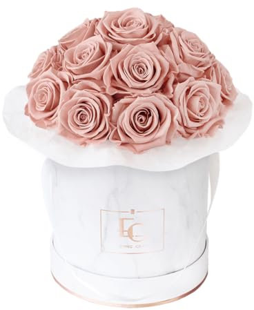EG EMMIE GRAY Splendid Infinity Rosebox | Round | S | Marble Silver – Mind. 15 Infinity Rosen mit langjähriger Haltbarkeit, echte Rosen die bis zu 3 Jahre blühen, konservierte Rosen (Antique Pink)