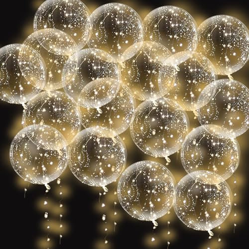 Yootiko 18 Pcs Led Ballons,Leuchtende Led Luftballons,Bobo Helium Leuchtballons mit Lichter,20 Zoll Led Transparent Ballonlichter Party Deko Ballon für Valentinstag, Hochzeit,Geburtstag,Weihnachten