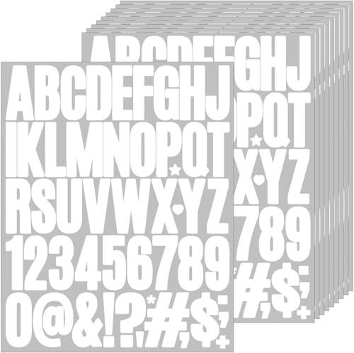 10 Blatt Buchstaben Aufkleber, 490 Stück Buchstaben Zahlen Aufkleber 5cm Klebebuchstaben Groß Selbstklebend Wasserfeste Vinyl Sticker für Scrapbooking,Grußkarten,Briefkasten,DIY Dekoration (Weiß)
