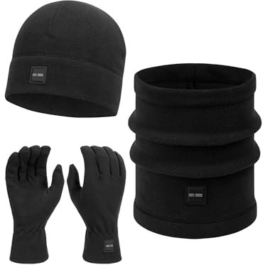 Indicode Herren INGjert Winter-Set Mütze, Schal & Handschuhe | Wintermütze Winterschal Black, OS