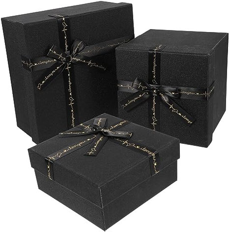 Generisch 3 Stück Kartons schwarze Geschenkbox Party bevorzugt Kisten Band Versand storage boxes aufbwahrungs-box Schachteln zum Verpacken von Geschenken groß Nistkästen für Black