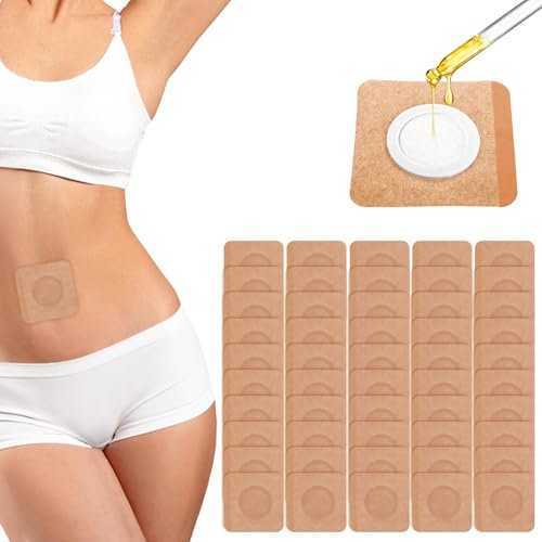 Piriuuo 50 parches de aceite de ricino, paquetes de aceite de ricino, desechables, autoadhesivos, para ombligo, tela no tejida, muy absorbente, compresas de aceite de ricino para aplicar en cintura