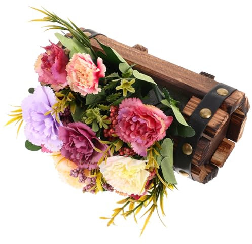 CIMAXIC Blumenkasten Aus Konserviertem Holz Künstliche Nelken in Fassform Retro-blumentopf Für Dekoration Haltbare Kunstblumen Für Zuhause