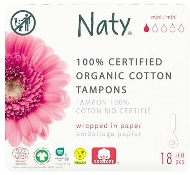 Eco by Naty Tamponi senza applicatore Mini - Assorbenti a base vegetale, prodotti mestruali in cotone biologico, migliori per la salute femminile (18 pezzi)