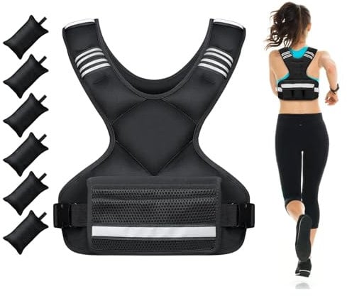 OZMSHF Weighted Vest for Women and Men, 6-10Kg Adjustable Weighted Vest with Reflective Strip, Body Weight Vest for Walking, Running, Fitness, Strength Training