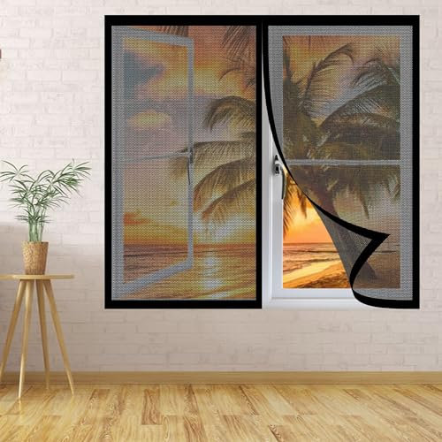 Zanzariera per Finestra Tetto 165 x 60 cm Tenda Zanzariera Porta Ingresso Adsorbimento Magnetico Antistrappo per Camere, Balconi, Salotti, Nero