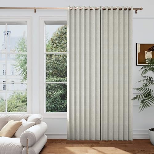 HMYI Akkordeon Schiebetürvorhang Flachs Leinen Vorhang für Wohnzimmer 243.8 cm Lang Pinch Plissee Optik Vertikaler Vorhang für Schlafzimmer/Wohnzimmer 1 B45 x L96 Natur