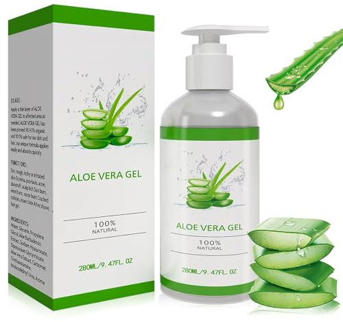 Aloe Vera Gel 100% - 280ml Gel d'Aloé Vera Bio Pur, Naturellement Apaisant, Nourrissant et Hydratant, Hydratation à l'Aloe Vera pour le Visage, les Cheveux et le Corps