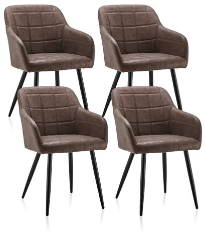 TUKAILAI Esszimmerstühle Set mit Kunstleder, Küchenstuhl Armlehnstuhl Polsterstuhl Wohnzimmerstuhl Sessel mit Armlehne, Rückenlehne, Metallbeine,für Küche, Schlafzimmer (Kunstleder×4, Braun)