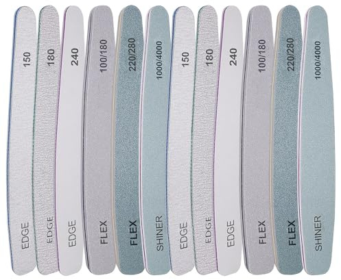 Set di lime e buffer per unghie (12 pezzi), kit professionale di lime per unghie acriliche e naturali, lima per unghie in gel morbido, lima per unghie buffer per limare la lima, grana 100/150/180/220