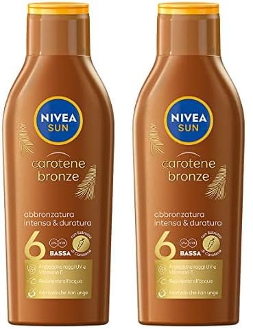 NIVEA SUN Carotene Bronze FP 6 Sonnenmilch 200 ml, Sonnencreme mit Schutz für eine goldene Haut, Bräunungscreme angereichert mit Carotin und Vitamin E (Packung mit 2)