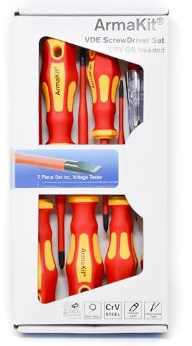 ArmaKit VDE Electrical Screwdriver Set - 7 Piece Insulated Terminal Kit Tested and Certified to IEC60900 1000v (AKVDE-7)