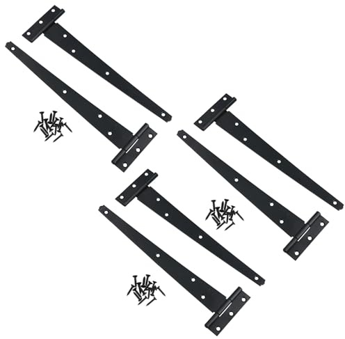10in / 250mm Heavy Duty T Tee Hinges for Shed + Garden Gates Black Finish 6pc