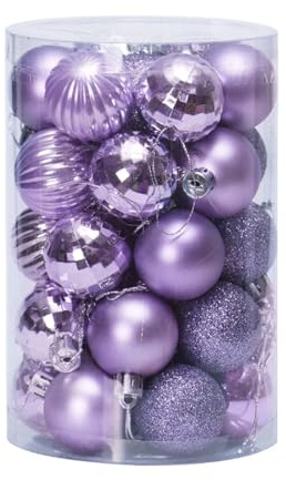 HEJIGOOD Weihnachtsbaumschmuck, Kugeln, 4 cm, bruchsicherer Kunststoff, 34 Stück (lila)