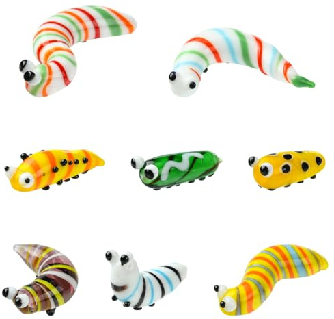 WEWAYSMILE 8 Stück Mini Tierfiguren Aus Glas Mundgeblasene Raupenfiguren Aus Glas Sammlerstücke Für Büro Zuhause Schreibtisch Dekoration Geschenk