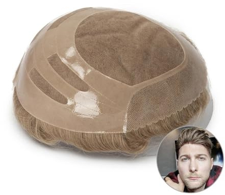 Haarsystem für Männer, Atmungsaktiv for männliche Haarprothese, 100% Echthaar-Toupet, Herren-Perücke, Haarsysteme(Beige Blonde)