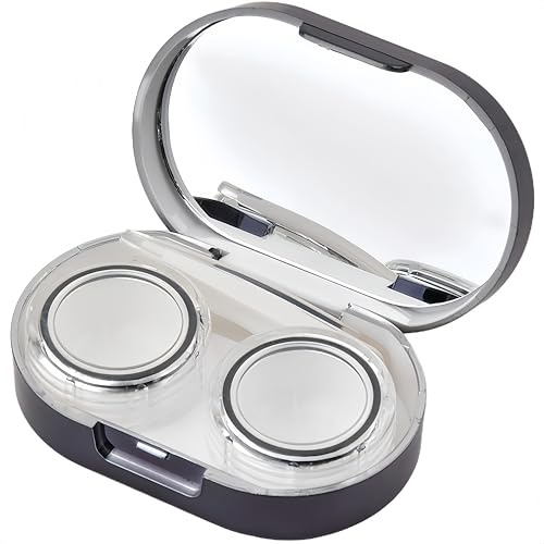 FanSynrare Kontaktlinsenbox mit Spiegel, 2 in 1 Design – Wasserdicht & Luftdicht Aufbewahrungsbehälter Set inkl. Pinzette für Reise und Unterwegs (schwarz)