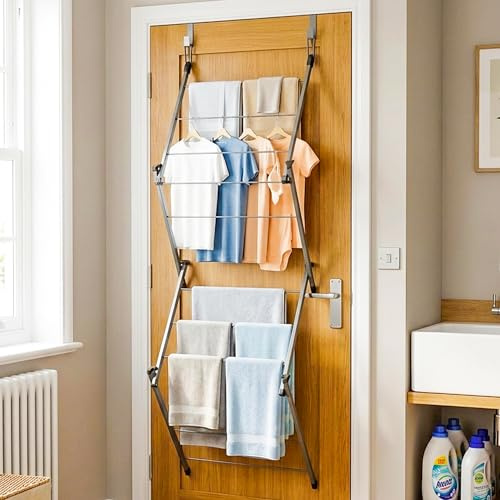 UR CHOICE Over Door Clothes Airer | Foldable, Indoor Drying Rack Laundry, Space Saving, Door Hanging, Washing Line Capacity