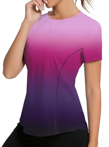 iWoo Workout Tops for Women Breathable Athletic UPF50+ Sun Protection Shirts Summer Running Yoga Swim Outfits 2026(Gradient Purple,XXL)