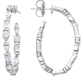 LUXENTER Creolen, 925er-Sterlingsilber, mit glänzendem Zirkonia, rhodiniert, silberfarben, Schmuck für Damen, Modell Grimchi