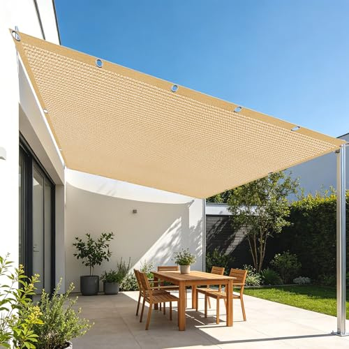 Voile Ombrage 3 x 5 m Vent et Perméable à l'eau Filet Anti Chaleur Extérieur avec Œillets pour Serre Jardin Couverture Potager Terrasse, Jaune Sable