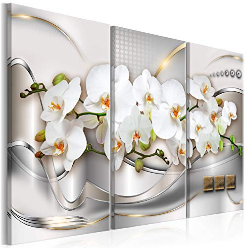 decomonkey Bilder Blumen 120x80 cm 3 Teilig Leinwandbilder Bild auf Leinwand Vlies Wandbild Kunstdruck Wanddeko Wand Wohnzimmer Wanddekoration Deko Orchideen Abstrakt modern