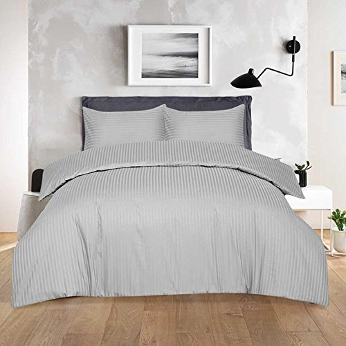 5* Luxury Hotel Quality 100% Cotton Sateen Stripes Duvet Cover/Quilt Cover Set, In U.K. (only) (Grey, King)