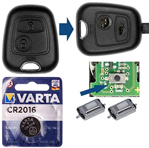 Clé de Voiture Kit de réparation Kit réparation avec 2 Boutons + Boutons + Batterie Compatible avec Peugeot 206