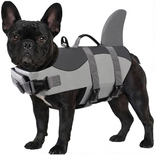 ASENKU Giubbotto Salvagente per Cani, Giubbotto Salvataggio Cane Squalo per Nuoto e Sport Acquatici, con Maniglia Superiore e Cintura di Sicurezza Regolabile, per Cani di Taglia Piccola Media Grande M
