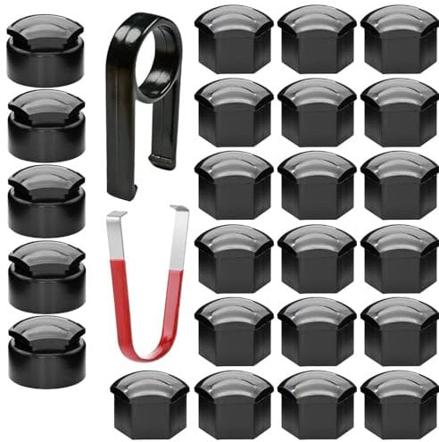 Gebildet 24pz Copridadi Ruota 17mm (5pz Tappo Bullone Antifurto + 19pz Tappo Bullone Normale) Copridadi Esagonali per Pneumatici con Set di Strumenti di Rimozione per Auto (Nero)