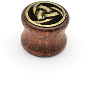 BlackAmazement Plug Flesh Tunnel Inlay Piercing Holz Skaldenmet Odrörir Hörner Met Wikinger Symbol Triquetra Knoten der Dreisamkeit Dreieck 08mm - 20mm braun Biker Damen Herren (Ø 10mm - 1 Stück)