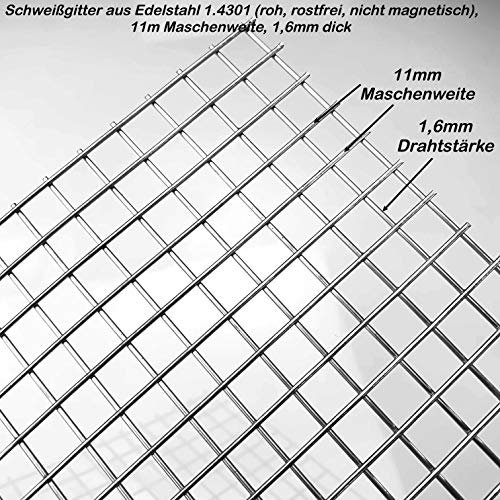 Edelstahl Schweißgitter 11x11mm Maschen 1,6mm dick kostenloser Zuschnitt (Länge: 1000mm, Breite: 500)