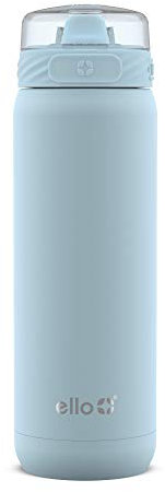 Ello Cooper Vacuum Insulated Stainless Steel Water Bottle with Soft Straw and Carry Loop, Double Walled, Leak Proof, Light Blue, 22oz