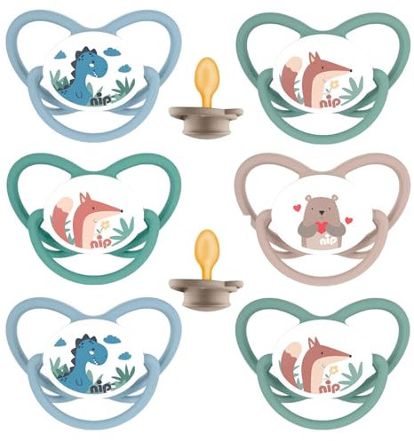 NIP Spar-Set NaturLatex Schnuller Butterfly mit Ring Größe 2 (5-18 Mo.) Latex 6er Pack Boys, Saugteil aus Latex FSC 100%, made in Germany, BPA frei