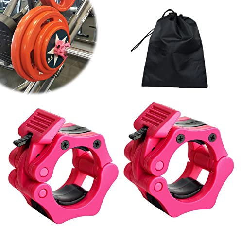 Barbell Clamps Olympic Bar Collars 2 Inch Quick Release Barbell Lock Clamp Locking Standard Bar Weight Plates Collar Clips for Workout Weightlifting Fitness Training Bodybuilding-Pink
