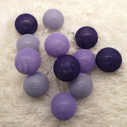 LED Boule Coton Guirlande Lumineuse, DOTBUY Guirlande Lumineuse à Piles, Decoration Noël, Enfant, Festival, Chambre Mariage Décorations Chaleureux et Heureux (Violet Sexy,1.8M/10LED)