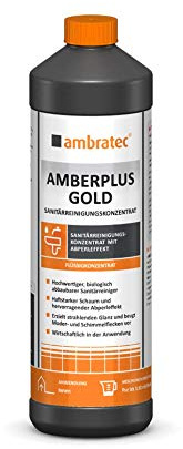 Ambratec Amberplus Gold Sanitärreinigungskonzentrat für absolut hygienischer Reinheit gegen Bakterien und Schimmelflecken entfernt Seifen- und Fettablagerungen sowie Kalkschleier