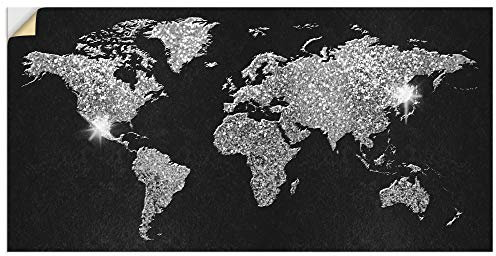 ARTland Wandbild selbstklebend Wandtattoo Vinylfolie 150x75 cm Querformat Weltkarte Erde Welt Landkarte Kunst Schwarz Silber Glitzer U1SX