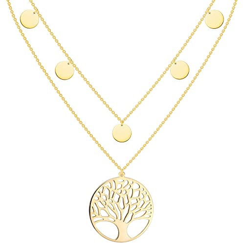 Reskthetic® - Lebensbaum Kette verstellbare 5 Coin Damen Halskette I Frauen Lebensbaumkette in Gold aus Edelstahl I Baum des Lebens Kette…