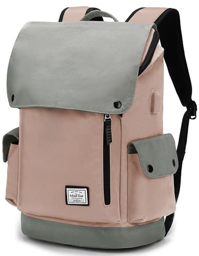 Wind Took Mochila Mujer Mochilas Escolares Mujer de 15.4 Pulgadas para Niñas Impermeable Mochila Universidad Elegante Multiusos para Viajes/Colegio/Trabajo Rosa y gris