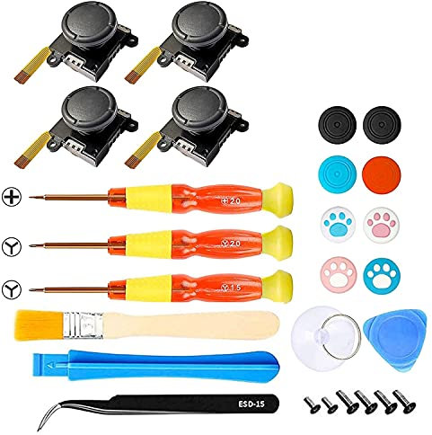Semaiki 4 Pack 3D Analog Joystick für Switch Joy-Con Controller, Reparatur Ersatz Links und Rechts Controller Analoger Thumbstick mit Reparaturwerkzeugen (4)