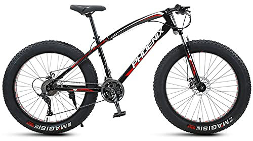 NENGGE Jugendfahrrad 24 Zoll Mountainbike Herren Damen Fahrrad, Hardtail Kohlenstoffstahl Mountainbike, Erwachsenen MTB, Jungen Mädchen Fette Reifen Sportfahrrad,Rot,27 Speed