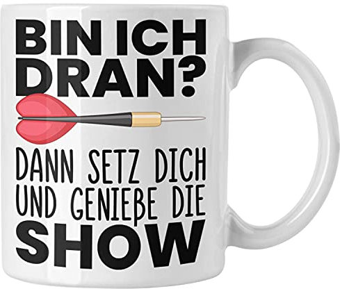 Trendation - Dart Geschenk Tasse Kaffeetasse Dartspieler Geschenkidee Darts Geschenke für Männer und Frauen (Weiß)