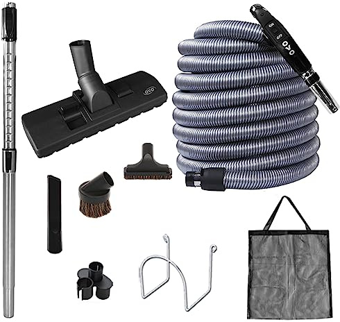 OVO KIT-LV30S, Zentralstaubsauger-Standard-Set, mit 30/35/40/15,2 m Niederspannungsschlauch, An-/Aus-Steuerung am Griff, 30 cm Kombi-Bürste und Zubehör, für Harte Oberflächen und Teppiche, schwarz, B