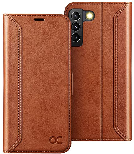 OCASE Retro Hülle für Samsung Galaxy S22 Handyhülle Tasche PU Leder Brieftasche Etui RFID Schutzhülle Lederhülle Klapphülle Kompatibel für Galaxy S22 Retro Braun 6,1 Zoll